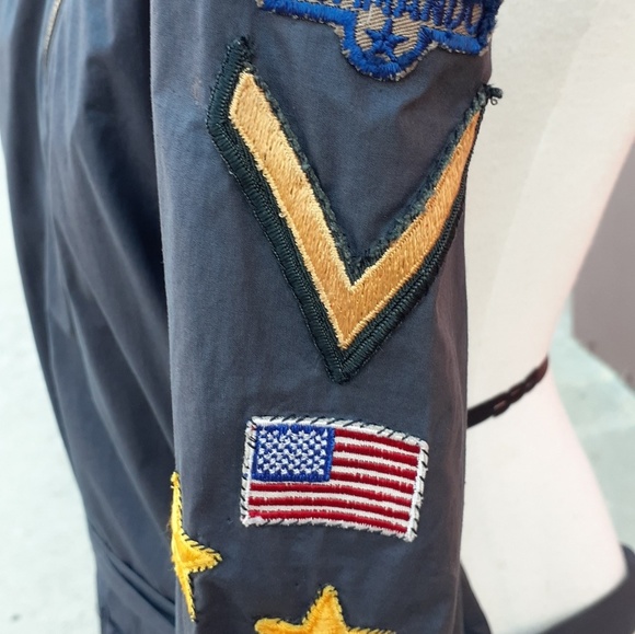 Vintage Gray Military Romper Flight Jumpsuit S 6 UTILTY Overall USA FLAG Patch - Picture 6 of 12